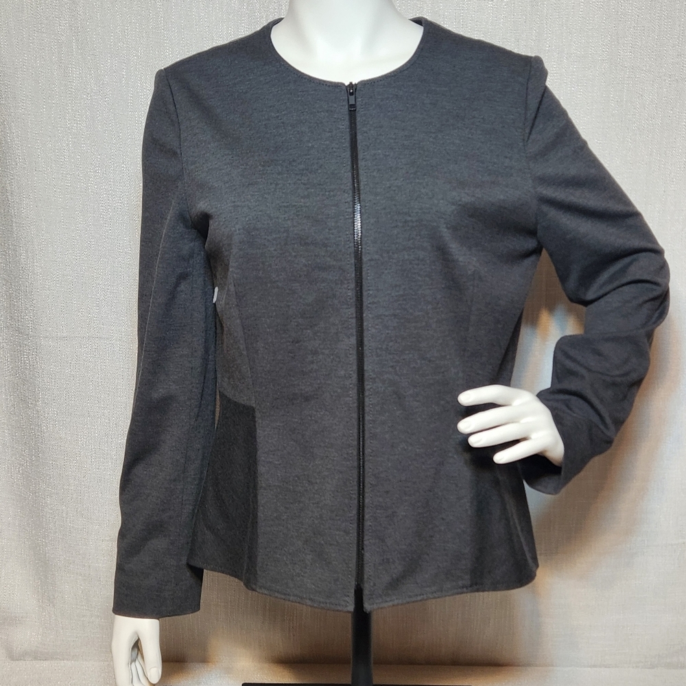 Tahari Timeless Classic Zip Up Blazer Dark Gray Arthur S Levine ASL Size 16